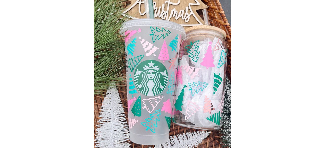 Pink Colorful Christmas Starbucks Inspired Venti Cold Cups